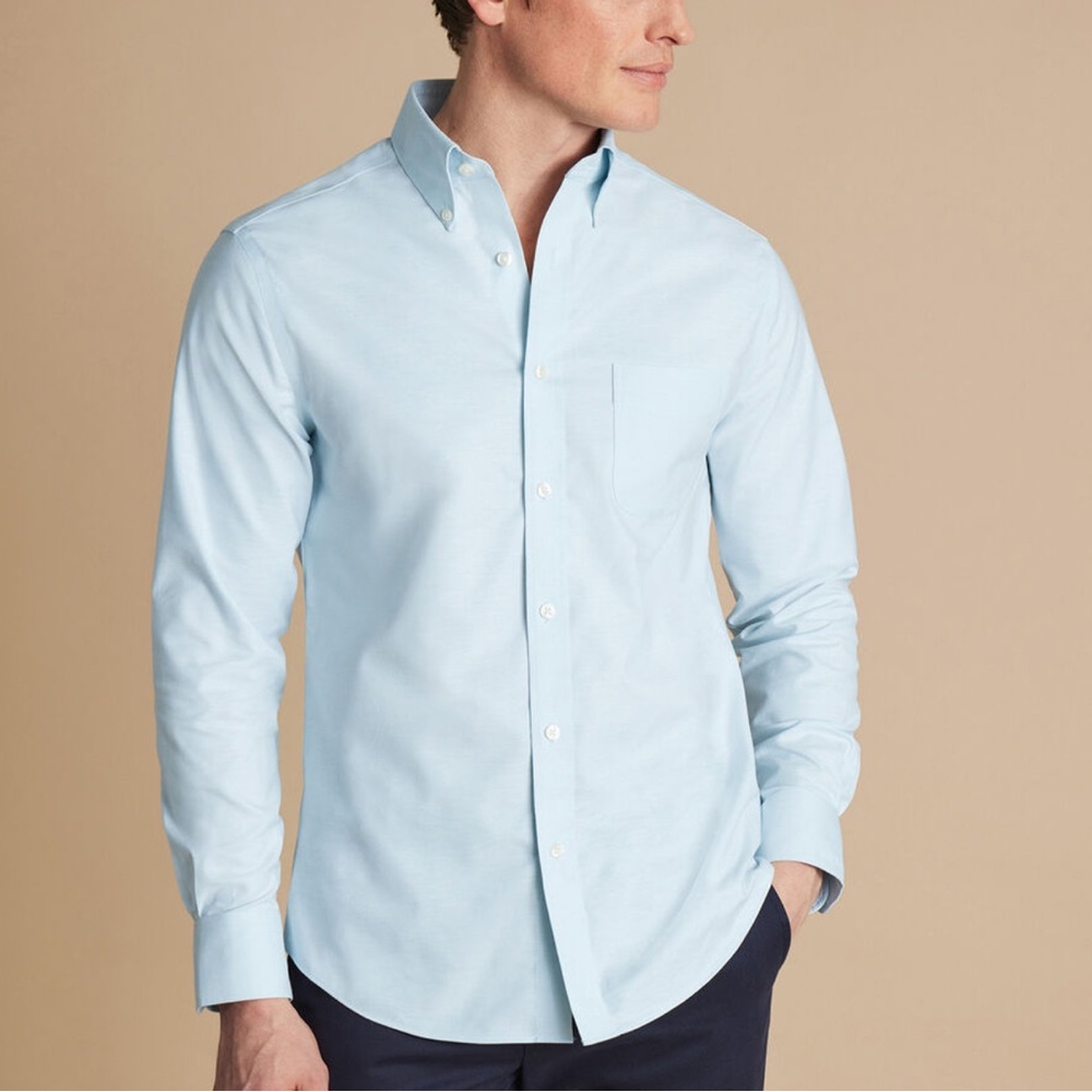 Charles Tyrwhitt Button‎ Down Collar Stretch Oxford Sky Blue L New With Tags
